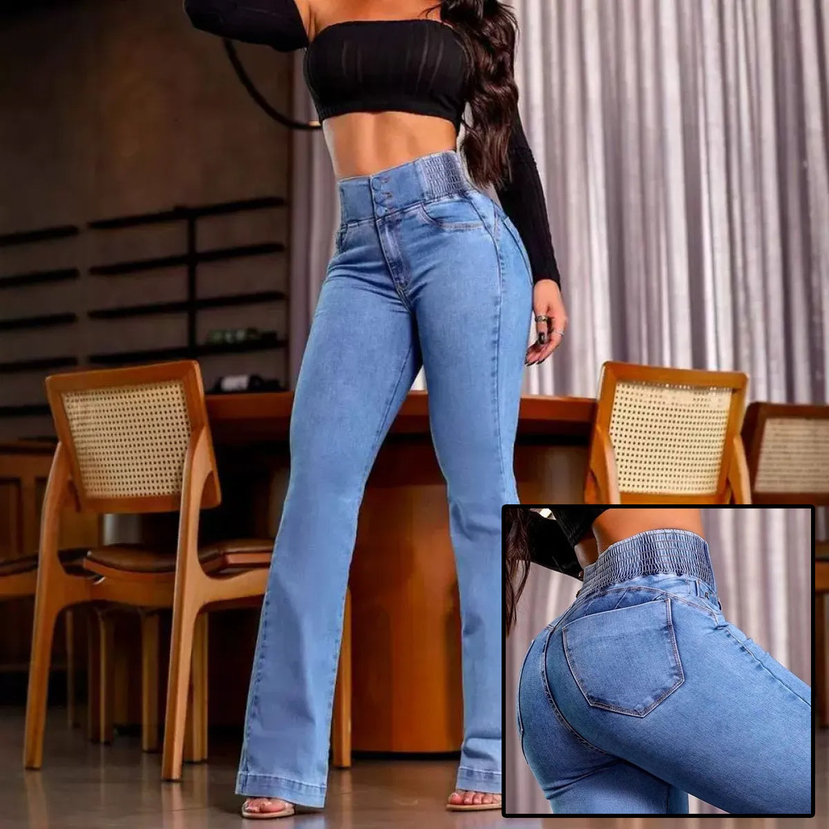 High Waist Shirred Jeans
