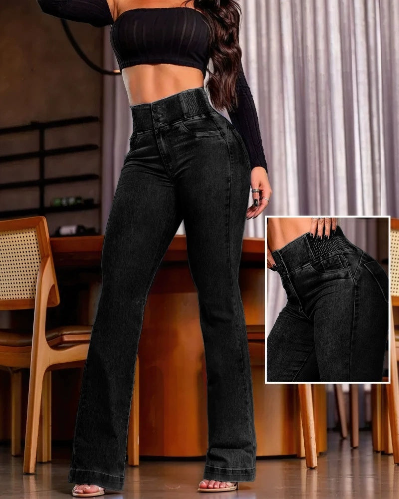 High Waist Shirred Jeans