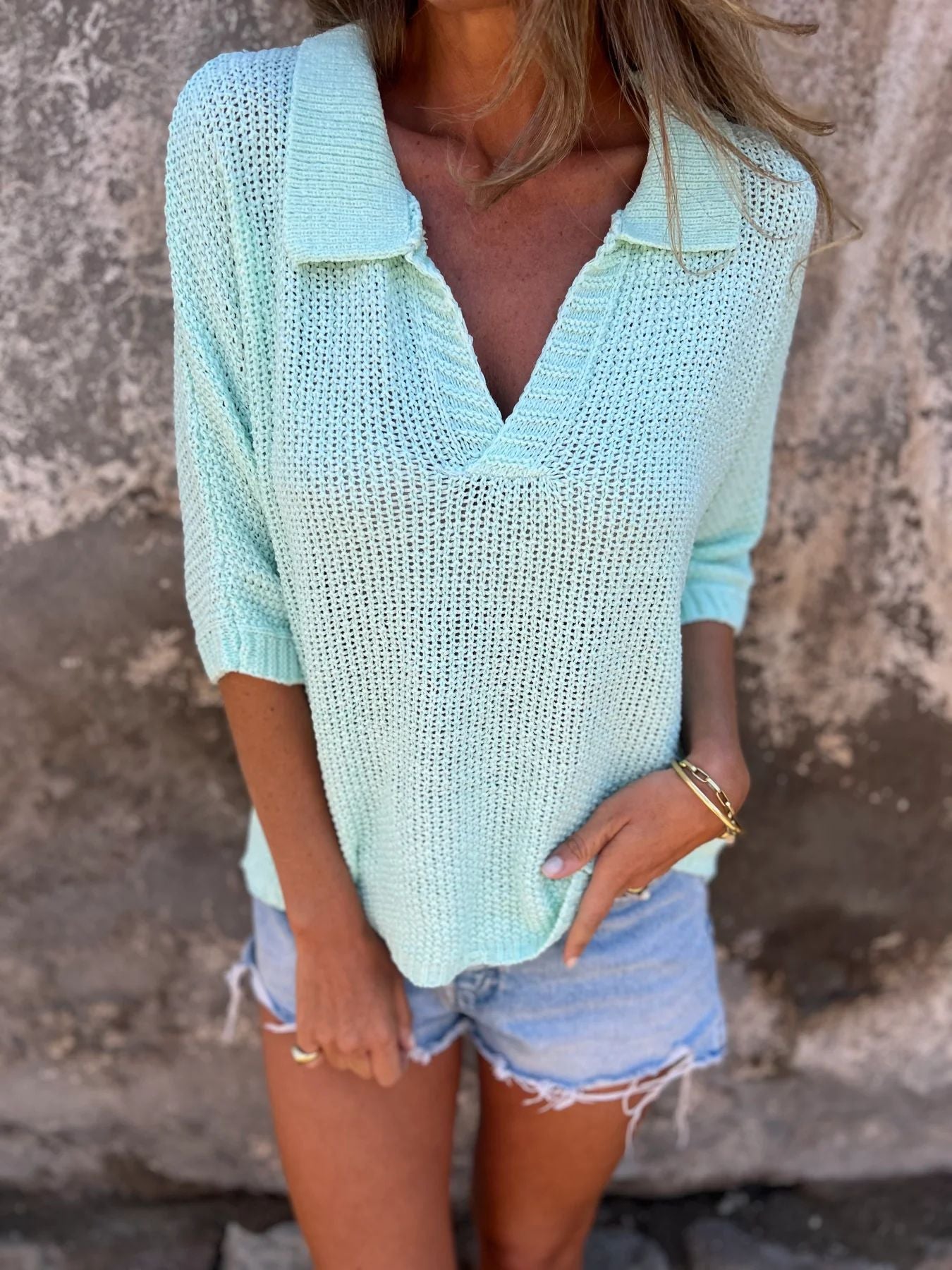 Lapel Knit Top