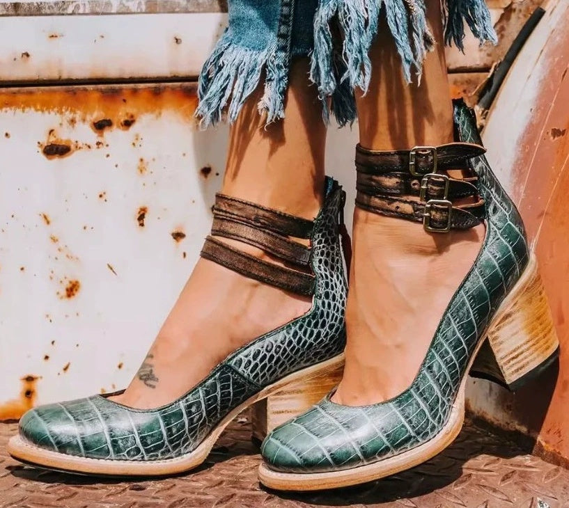 Triple-Buckle Snake Pumps