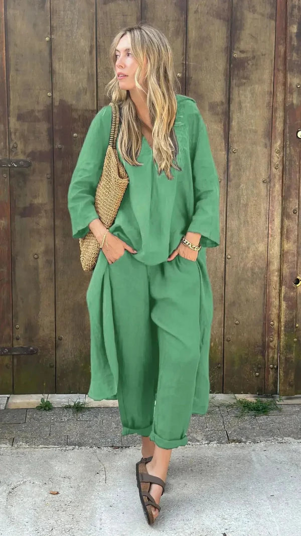 V-Neck & Wide-Leg Set